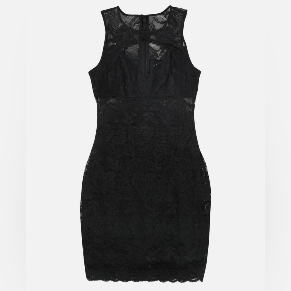 GUESS Silvana Black Floral Lace Cutout Bodycon Mini Dress Sleeveless XS - Picture 2 of 11